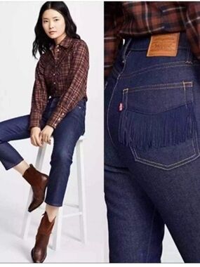 Levi's Wedgie Straight fringe pocket bohemian western BOHO  jeans 30 NEW